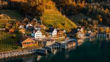 Quarten, Quinten, Walensee, couleurs d'automne, soleil matinal, automne