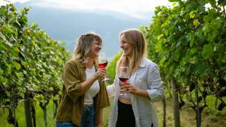 Dégustation de vin en sac à dos dans la Bündner Herrschaft Fläsch, dégustation de vin en sac à dos, Bündner Herrschaft, Maienfeld, boire du vin, sac à dos pique-nique, dégustation de vin, automne