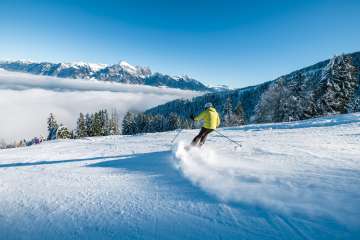 ciel bleu, ambiance matinale, mer de brouillard, piste, Pizol, Pizolbahnen, neige, ski, hiver